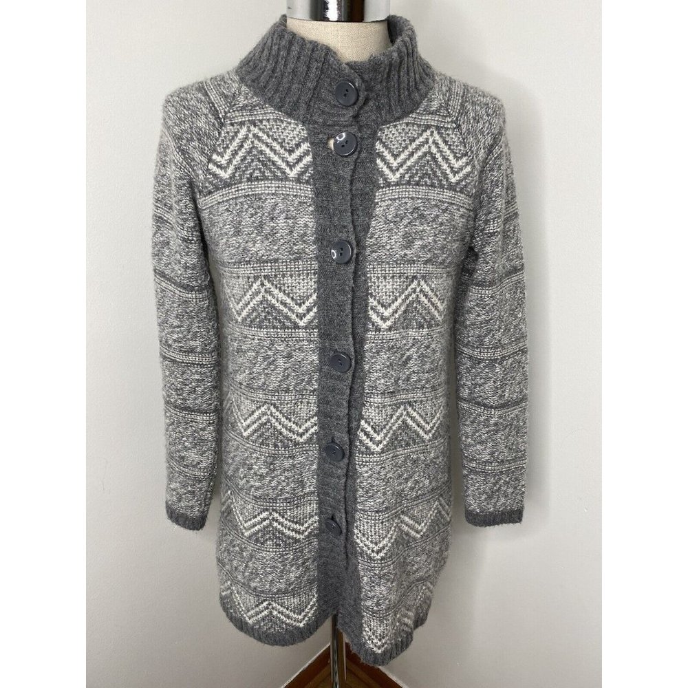 Womens Maryline Wool Cardigan Sweater Sz M Made In Italy Grey White Long Button